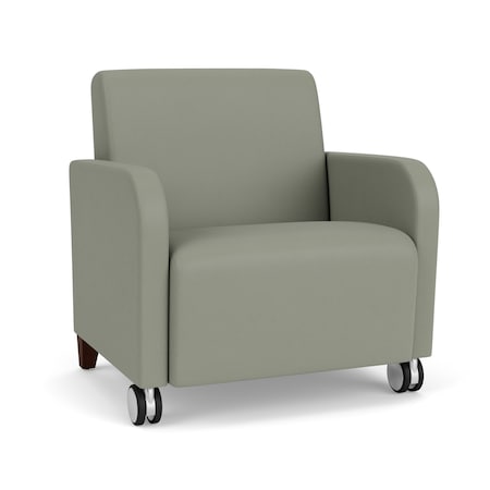 Lesro Siena Lounge Reception Wide Guest Chair w/ Front Casters, Walnut Wood Back Legs, OH Eucalyptus Uph SN1201